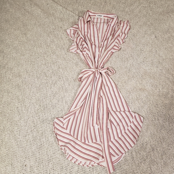 Express Pinstripe Ruffle Button Up Dress - Picture 2 of 6